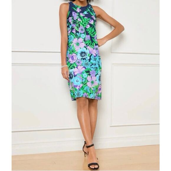 Talbots Effortless Jersey Shift Dress Glorious Garden Colorful Floral Size S - Picture 1 of 13